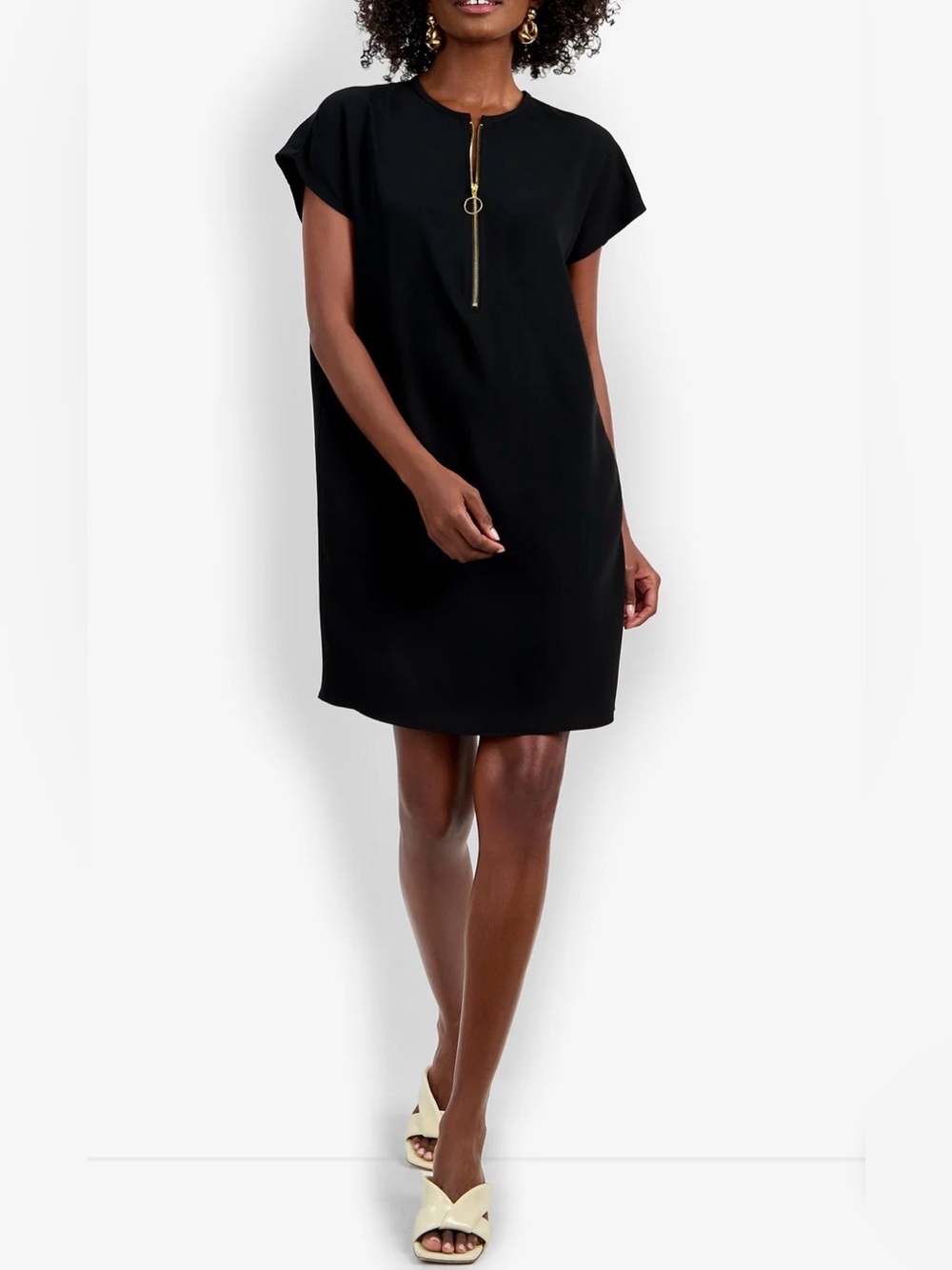 NWT Trina Turk Black Short-Sleeve Hasil Shift Dress in S